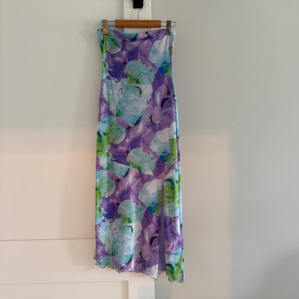 Fashion Nova Floral Strapless Dress With Slit